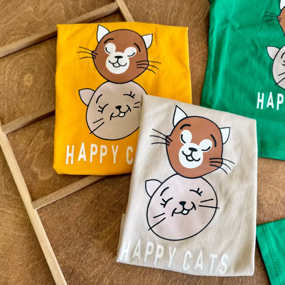 تیشرت شلوارک دو گربه happy cats سایز 35 تا 45 کد 6066 — تصویر ۲
