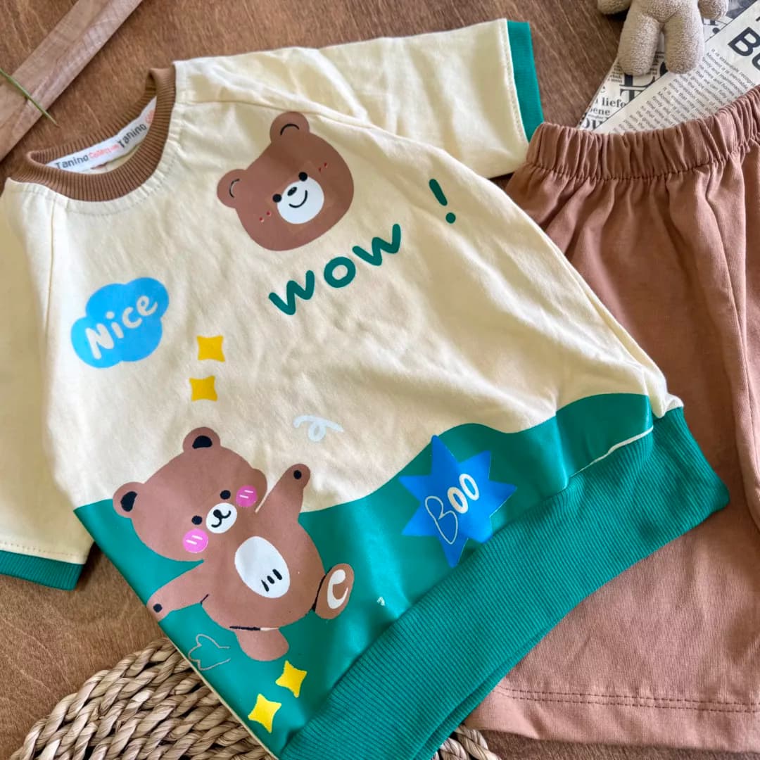تیشرت شلوارک خرس wow سایز 35 تا 45 کد 6134 — تصویر ۳