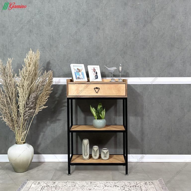 میز کنسول چوبی فلزی کوچک مدل شقایق — تصویر ۳