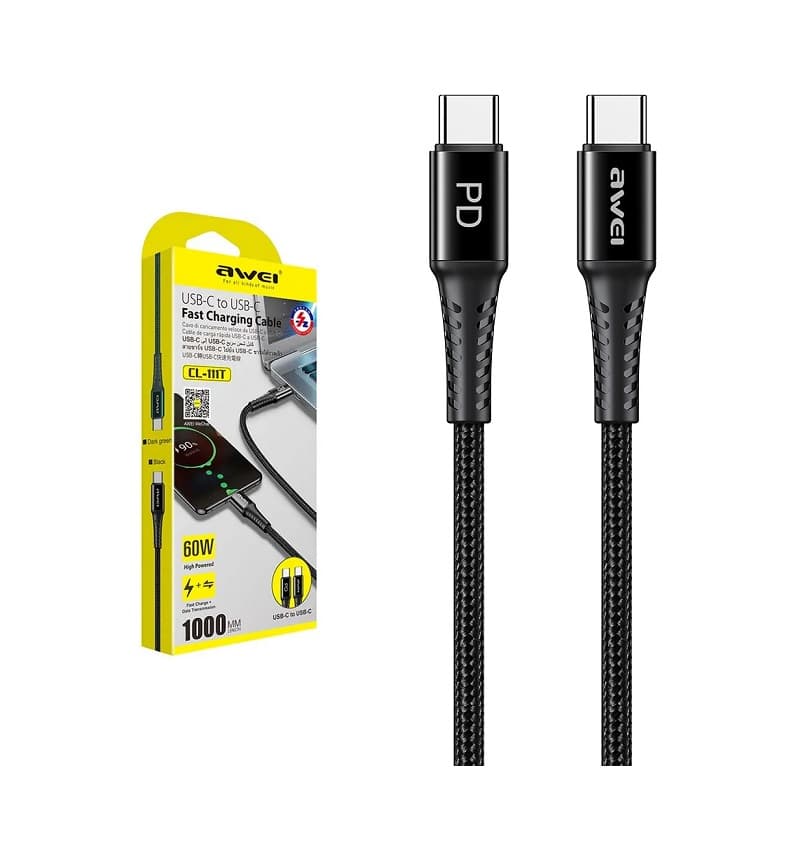 کابل تایپ سی به تایپ سی Awei CL-111T 60W 3A