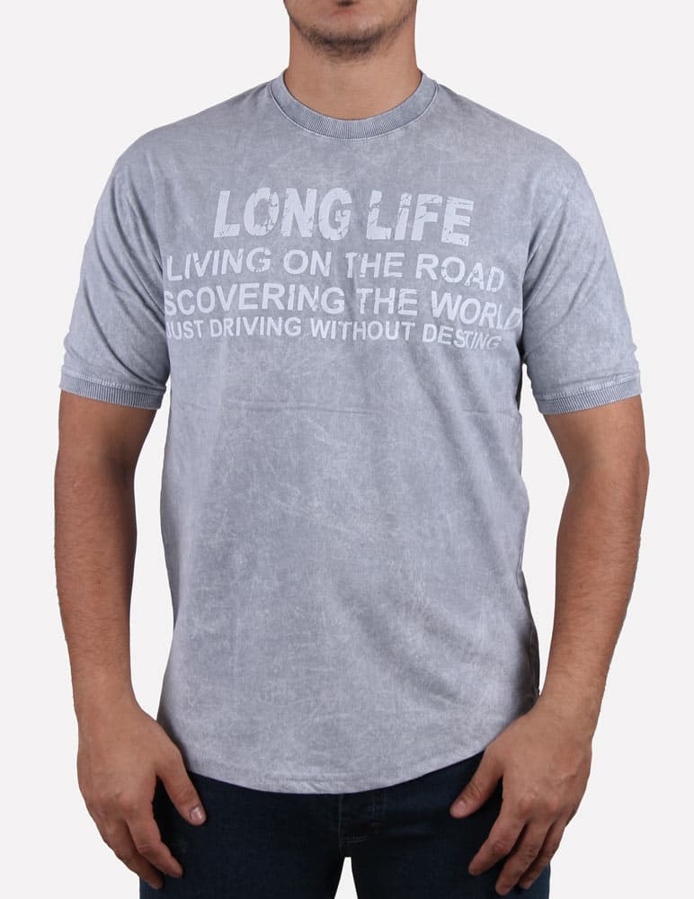تيشرت مردانه سنگ شور يقه کش long life طوسی روشن