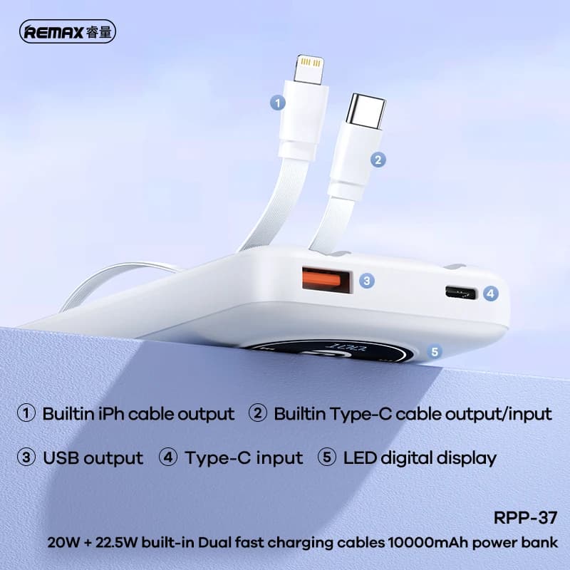 پاوربانک ریمکس مدل RPP-37 22.5W ظرفیت 10000 میلی آمپر — تصویر ۴