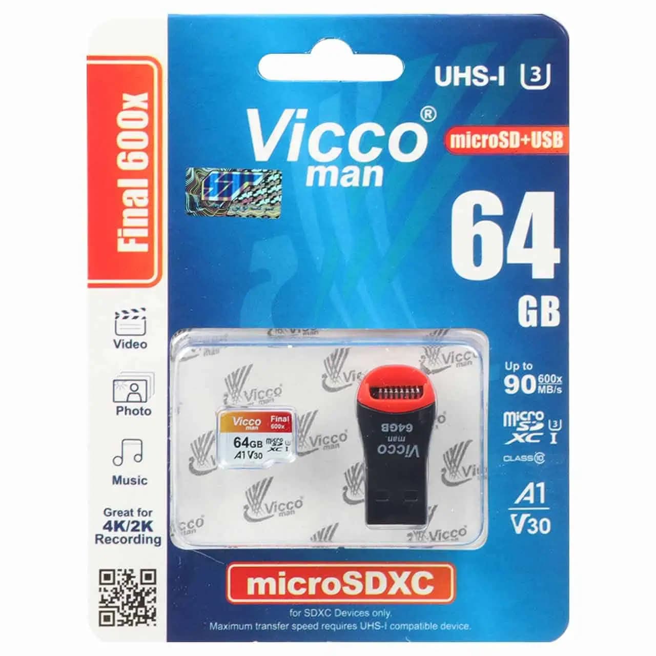 کارت حافظه ViccoMan ویکو من 64 گیگابایت مدل Micro SDHC Final 600X V30 UHS-I U3