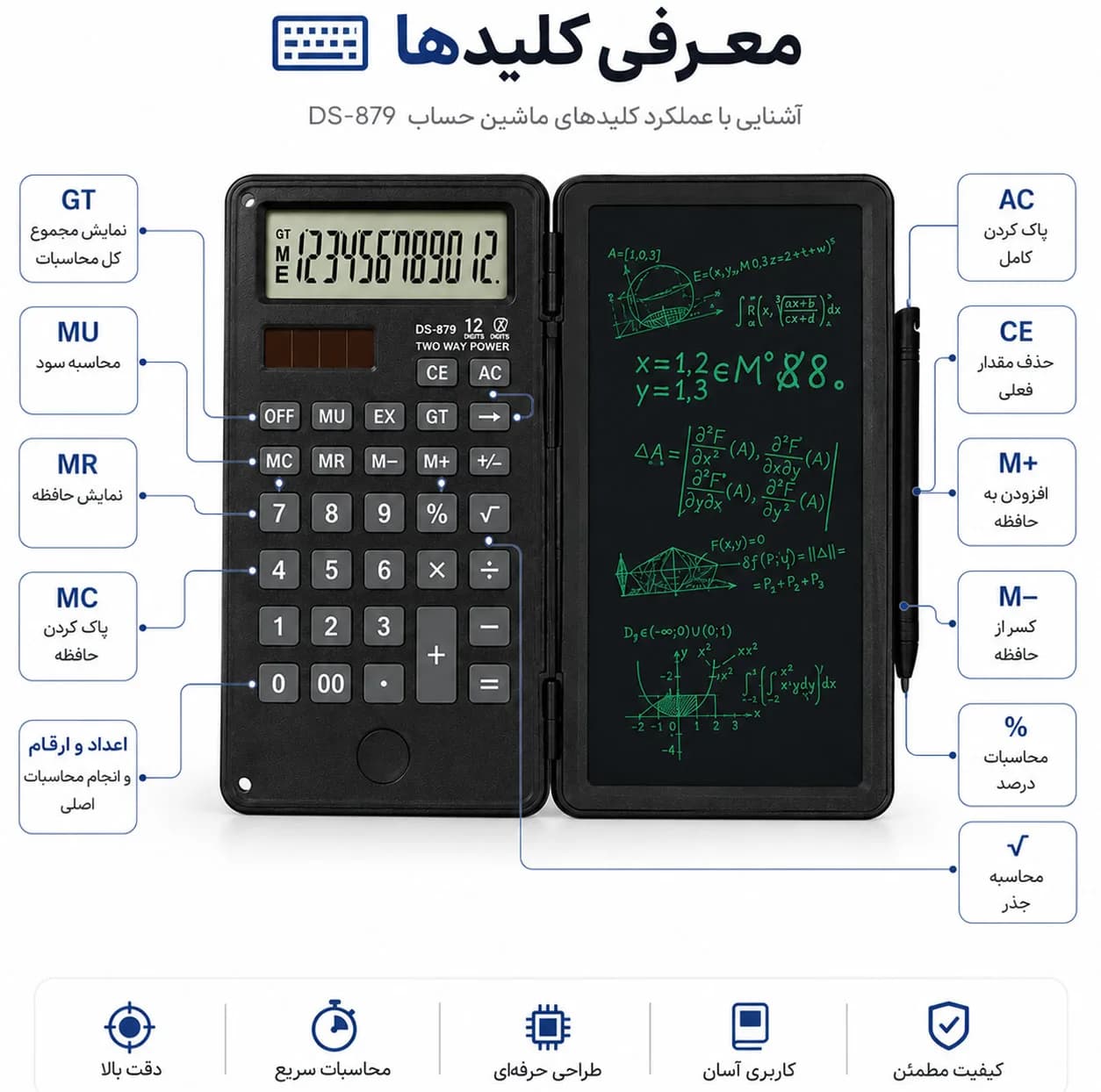ماشین حساب مدل Writing Pad کد DS-879 — تصویر ۶