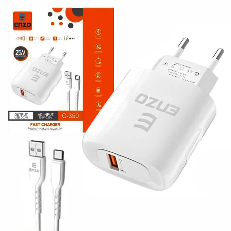آداپتور شارژر با کابل Type-c Enzo C-350