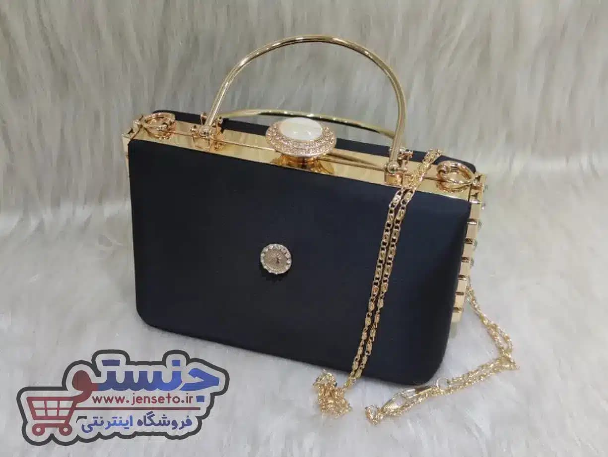 کیف زنانه مجلسی مشکی دهانه فلزی ساتن NEW کد 1225