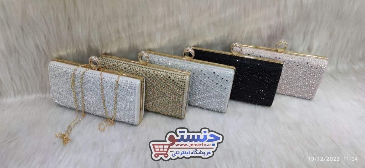 کیف زنانه دهانه فلزی پاسپورتی مجلسی نگین ضشیشه ای لوزی کد 1302
