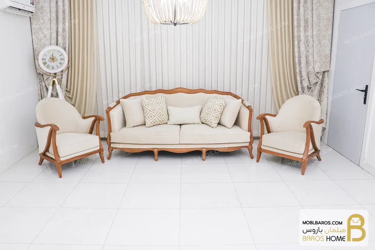 مبل کلاسیک ساده و ظریف ۷ نفره فرانسوی راشل و پیکو