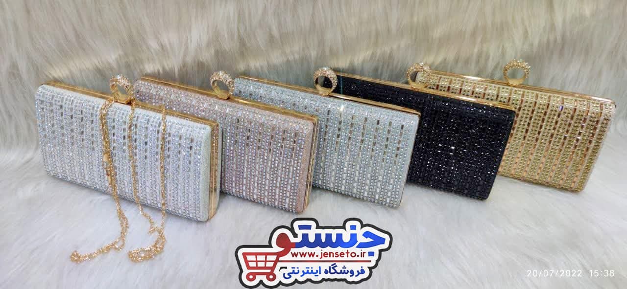 کیف زنانه دهانه فلزی پاسپورتی مجلسی نگین ملیله خطی NEW کد 1186
