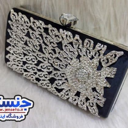 کیف زنانه مجلسی دهانه فلزی توری قاب دار خورشیدی new کد 1324 — تصویر ۳