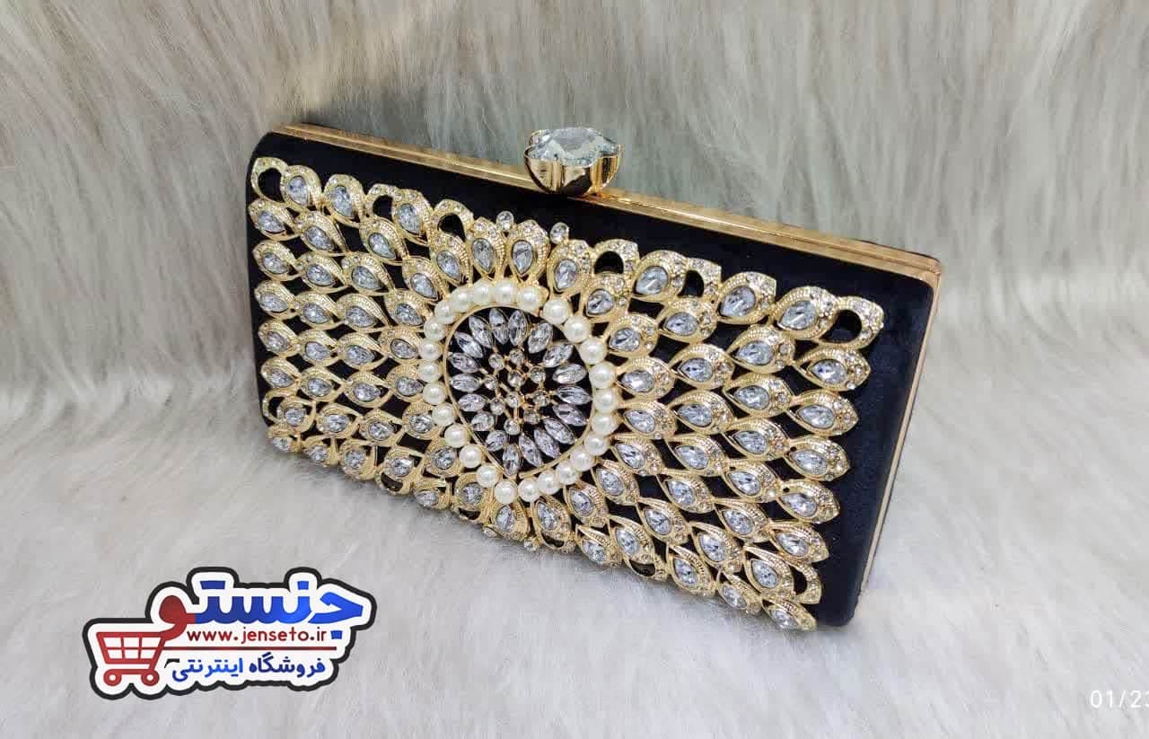 کیف زنانه نگین دار توری قاب دار قلبی new کد 1323