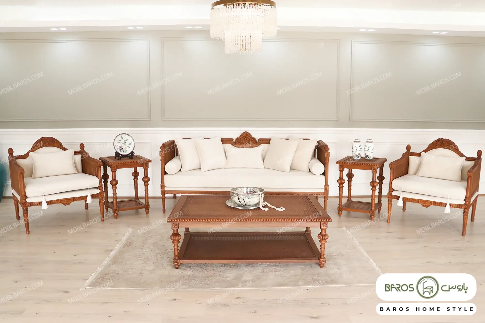 مبلمان ۱۰ نفره ترکیبی کلاسیک و راحتی مهسا و کاجی