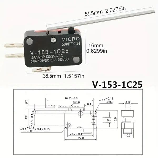 میکروسوئیچ V-153-1C25 — تصویر ۵