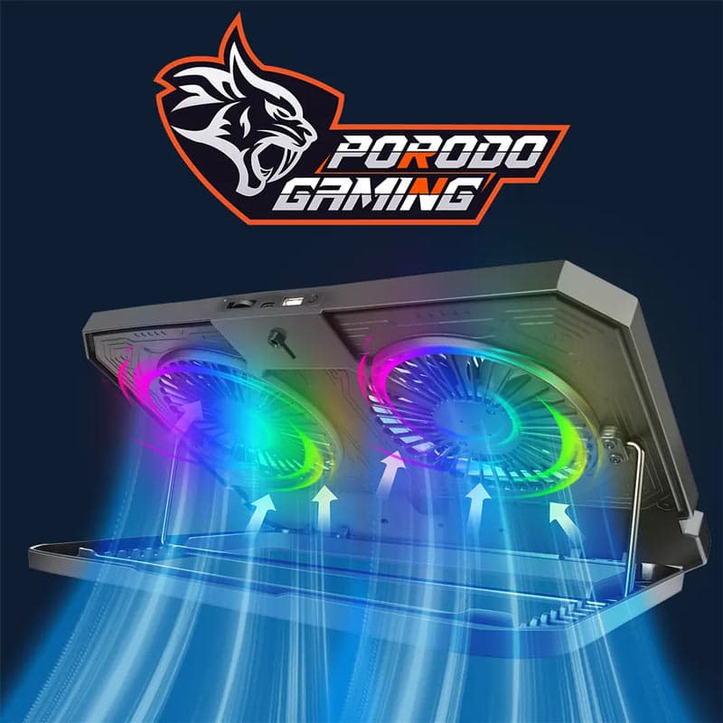 کول پد لپ تاپ RGB دار دو فن گیمینگ پرودو مدل Porodo gaming crystal shell PDX121 — تصویر ۶