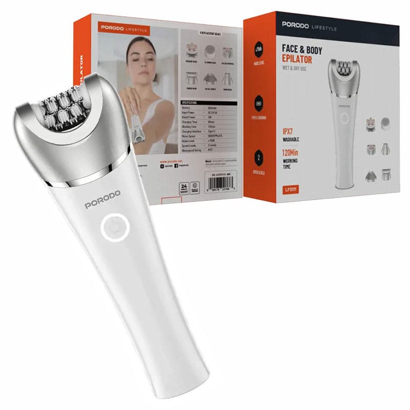 دستگاه اپیلاتور 6کاره صورت و بدن شارژی ضدآب پرودو مدل porodo face and body epilator LFS111