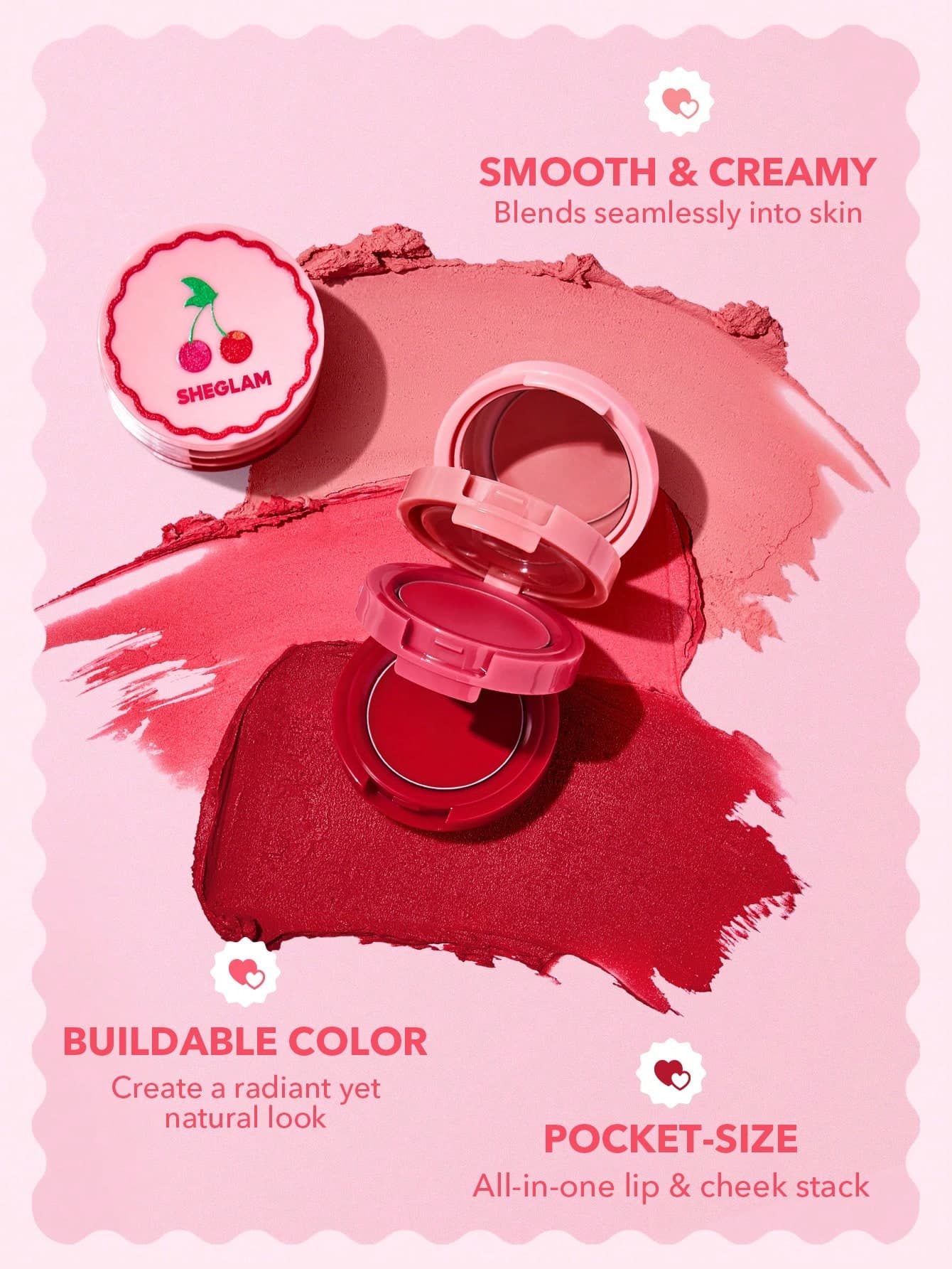 تینت و رژلب و رژگونه کرمی سه طبقه شیگلم (very cherry cheek & lip cream stack sheglam) — تصویر ۵