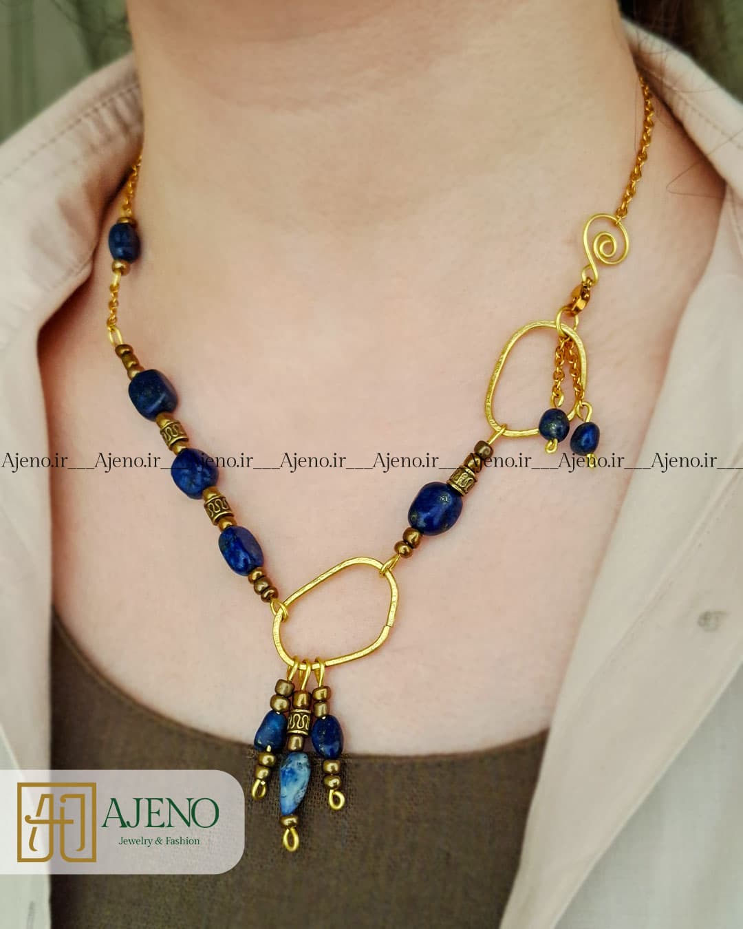 گردنبند سنگ لاجورد اصل طرح دفرمه خاص