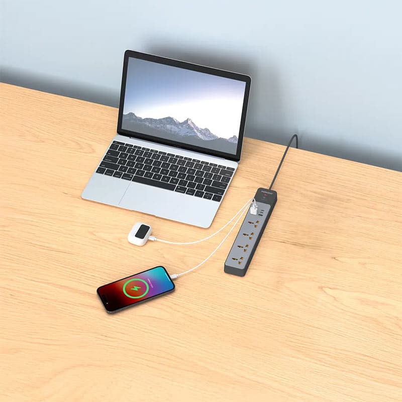 چندراهی برق کلیددار 2خروجی USB و3PDو 3AC با کابل 3متری پرودو مدل Porodo power strip FWC052 3000w — تصویر ۵