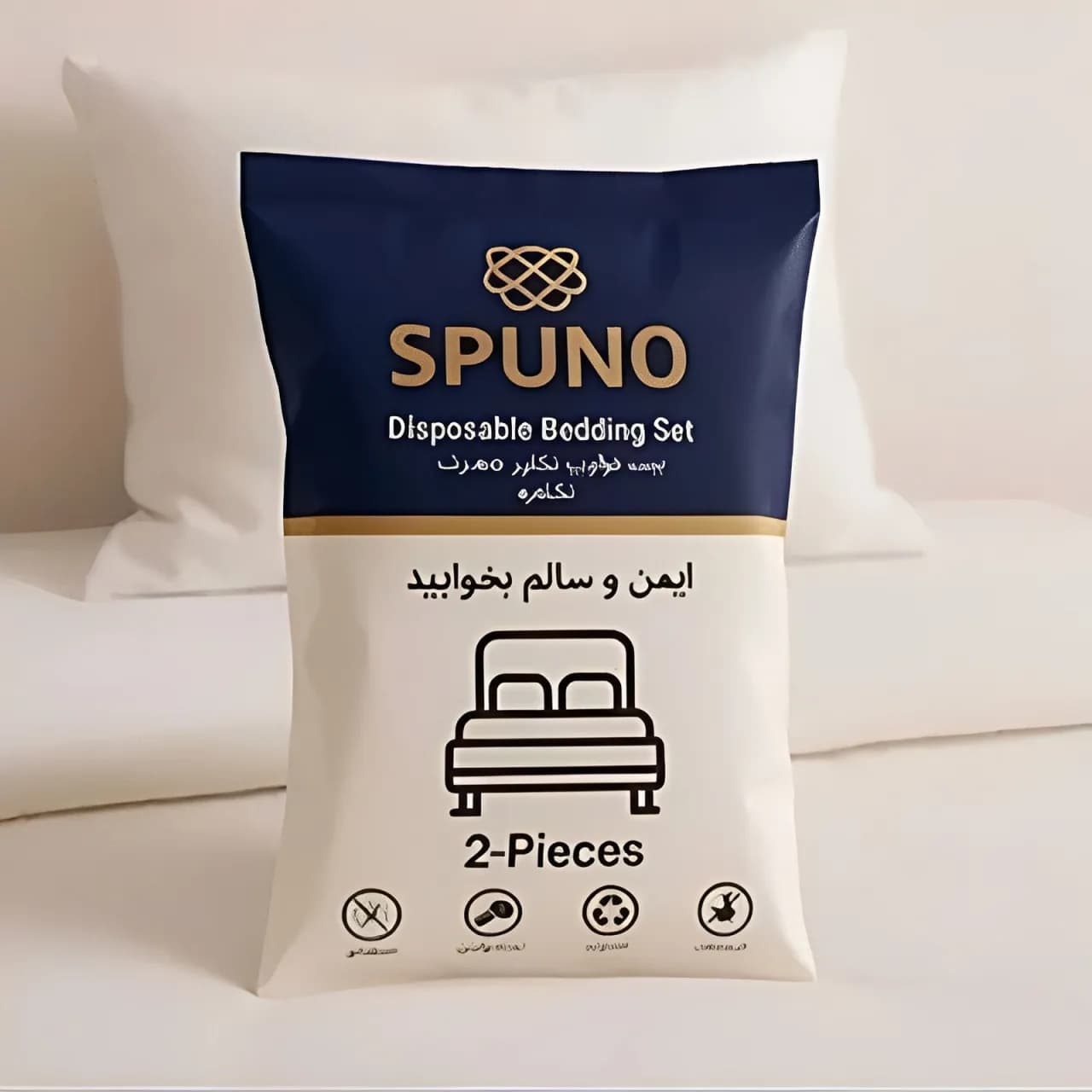 ست ملحفه و روبالش مسافرتی یکبار مصرف دو نفره SPUNO — تصویر ۵