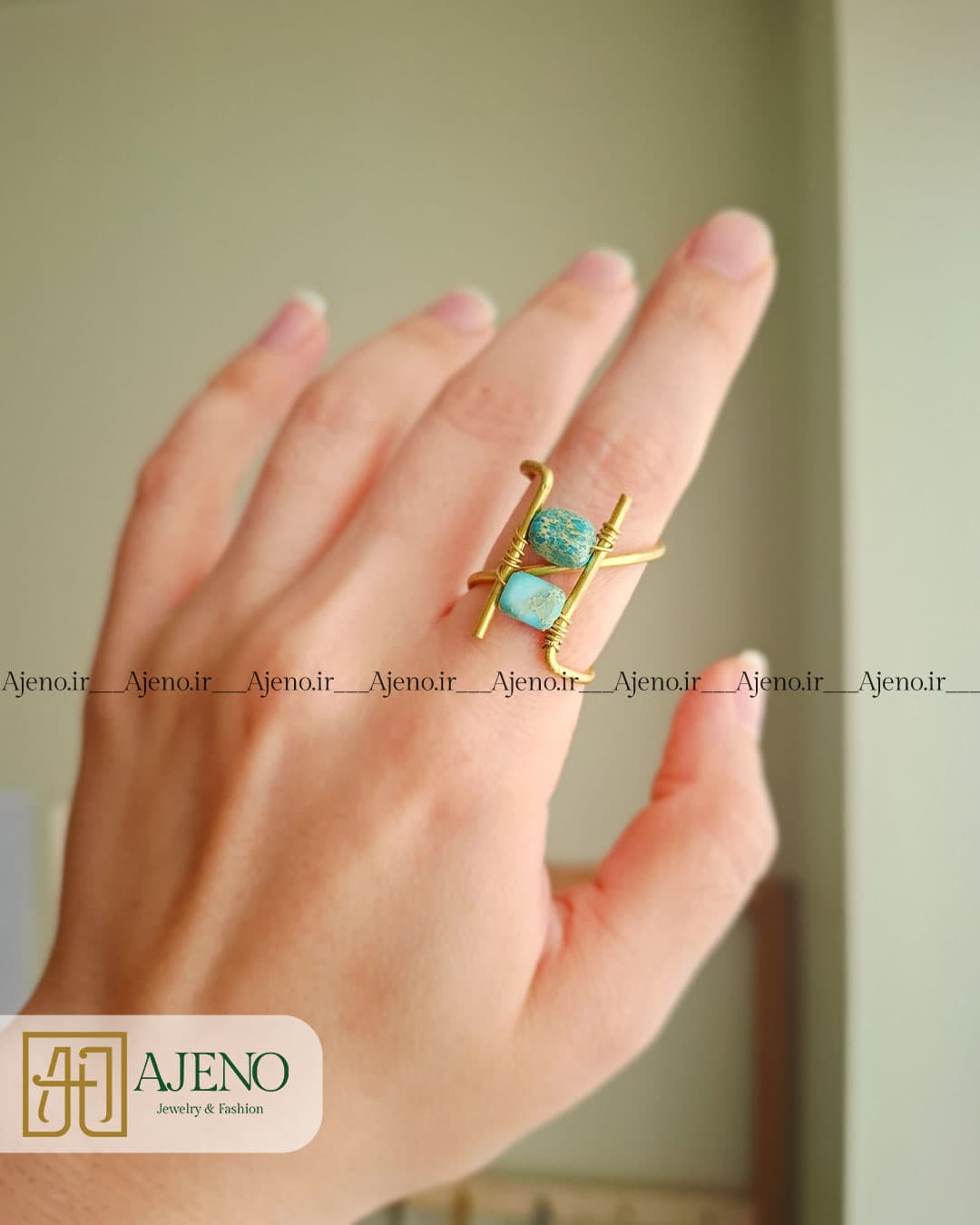 انگشتر سنگ فیروزه طرح موج
