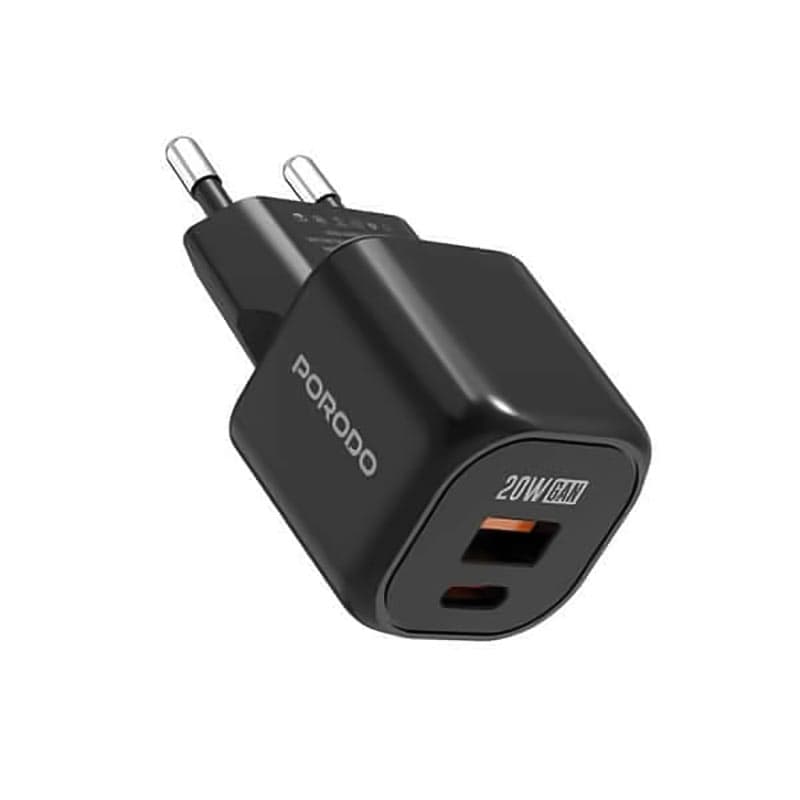 آداپتور شارژر 2پورت یک پورت PD فست 38wپرودو 2پین مدل Porodo Fwc060 Gan EU plug — تصویر ۳