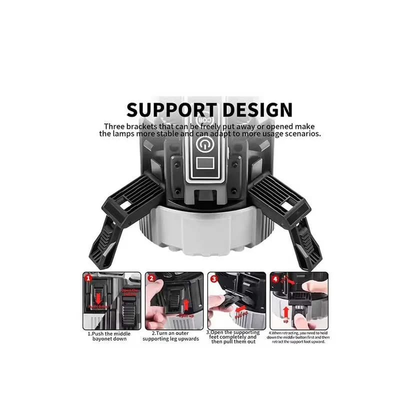 چراغ سیار LED قابل‌حمل شارژی سه‌پایه‌دار — تصویر ۴