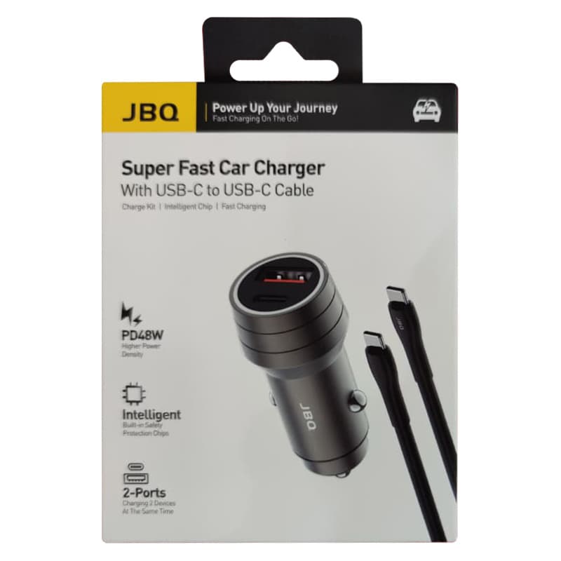 شارژر فندکی 48w دو پورت یک پورت PD سوپر فست بهمراه کابل دوسر Type-c سیلیکونیJBQ