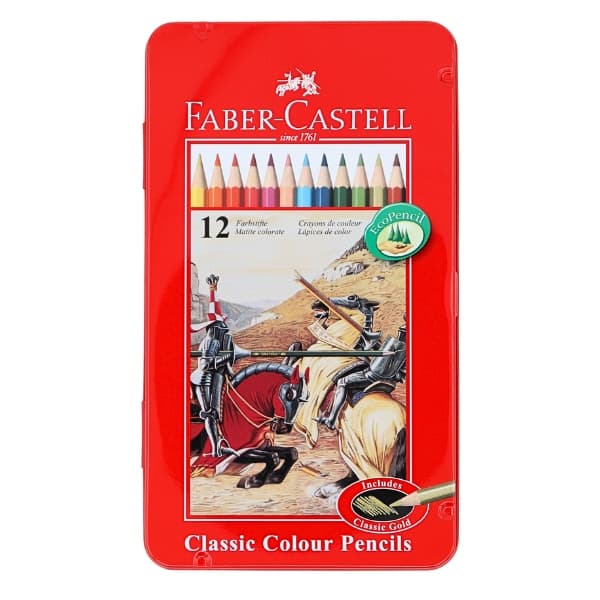 مداد رنگی 12 رنگ فابرکاستل جعبه فلزی تخت (FABER CASTELL)
