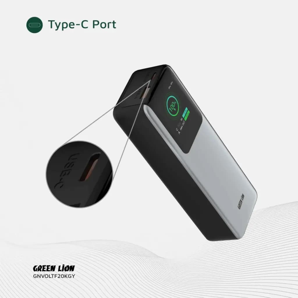 پاوربانک 20000mAH سوپر فست Green Lion Voltura Power Bank 100W TFT Display — تصویر ۸