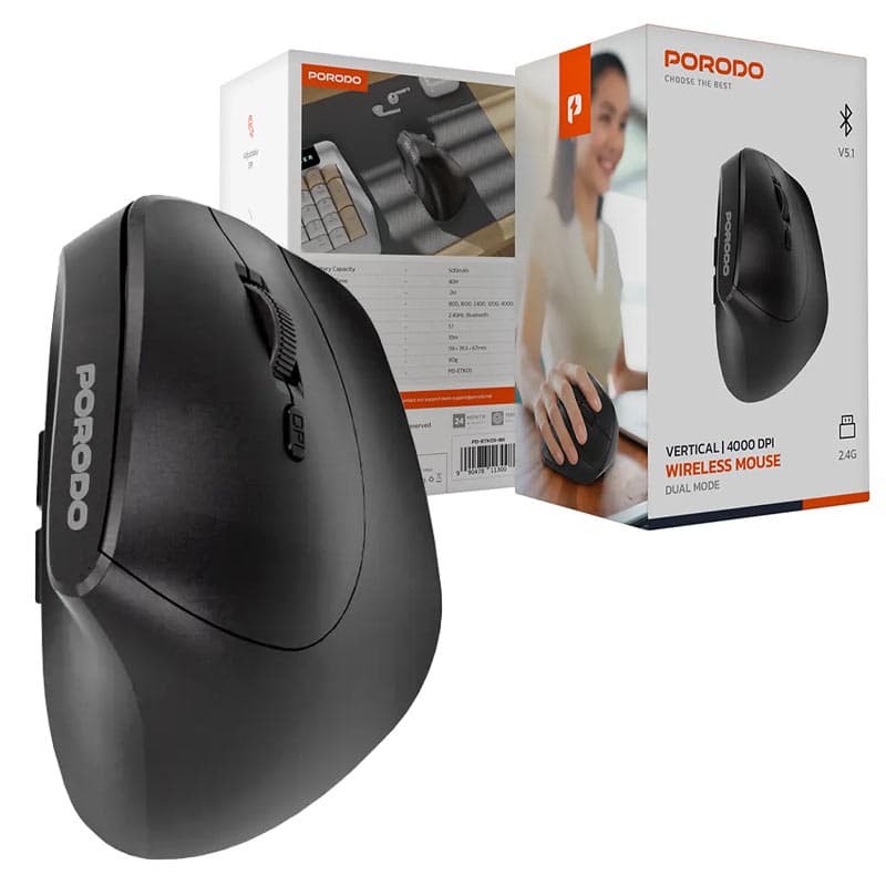 موس بیسیم دانگل و بلوتوث شارژی 6کلید ارگونومیک پرودو مدل Porodo vertical mouse — تصویر ۲