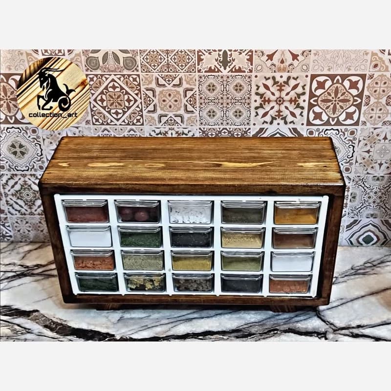 جاادویه 20خانه چوبی رنگ قهوه ای تیره و روشن همراه با باکس ادویه پلاستیکی درجه یک