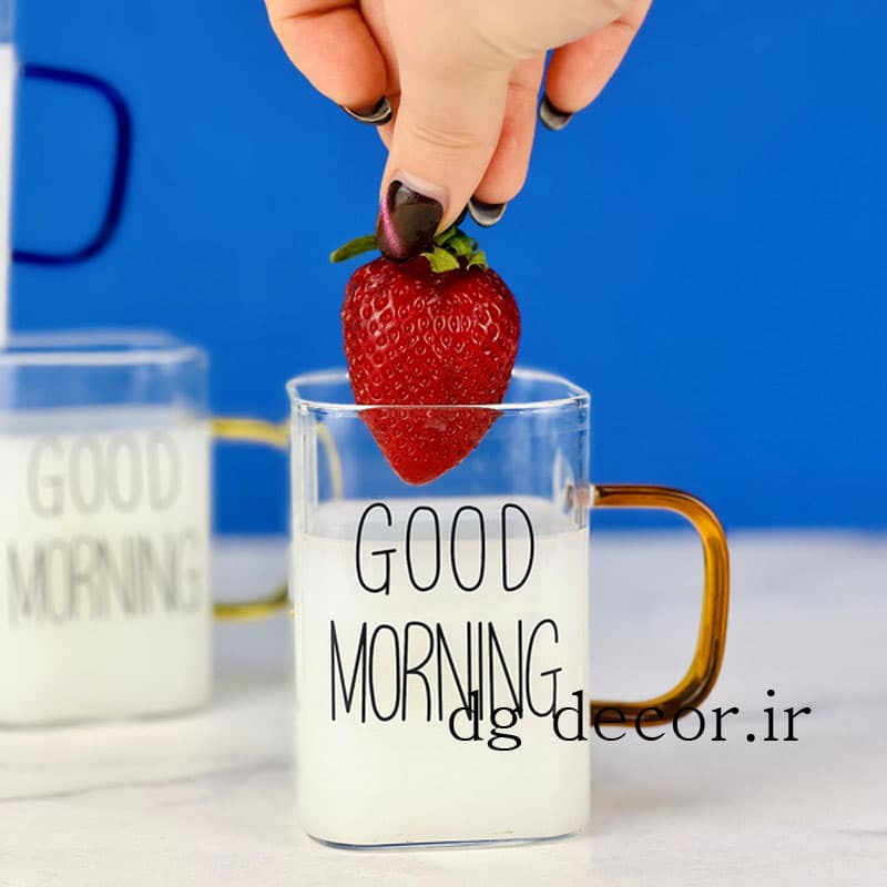 فنجان پیرکس گود مورنینگ مکعبی دسته رنگی وارداتی — تصویر ۵