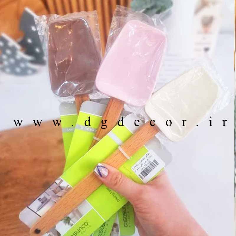 کفگیر سیلیکونی (لیسک) دسته چوبی رنگی