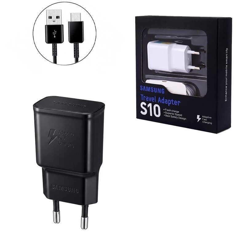 شارژر دیواری 15 وات Samsung مدل S10 پکدار + کابل Type-C