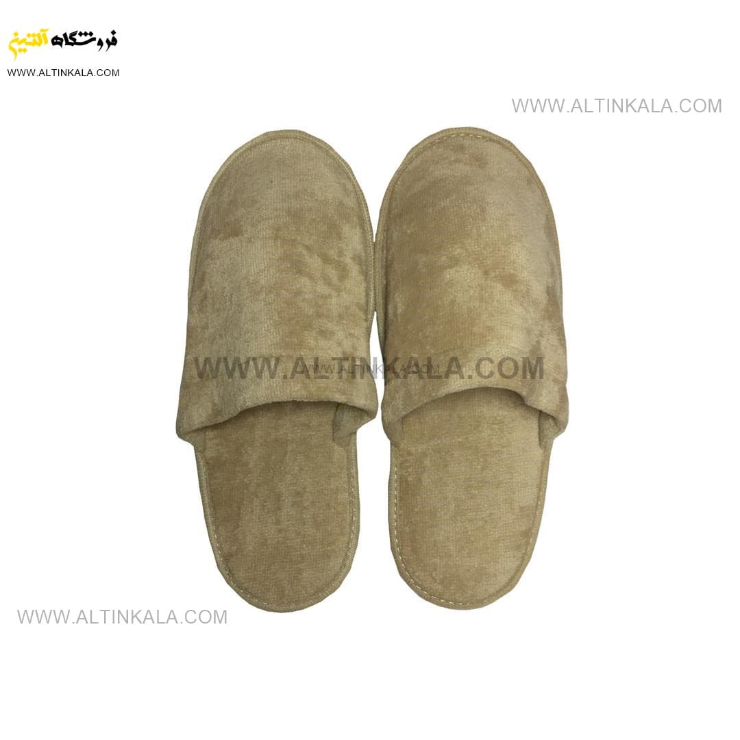 دمپایی حمام حوله ای پودایران طرح ساده خاکی سایز 40