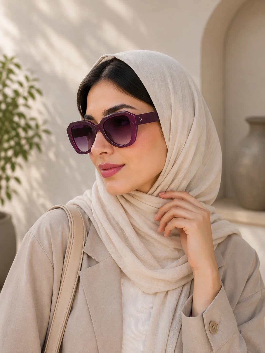 عینک آفتابی زنانه برند Chanel فریم کائوچو بنفش یووی 400 — تصویر ۱۲