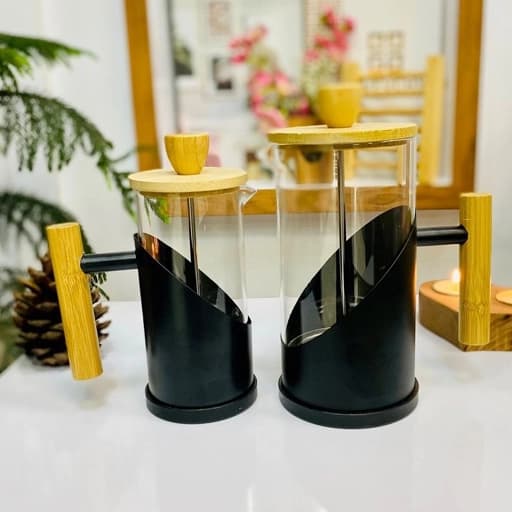 فرنچ پرس مشکی دسته بامبو