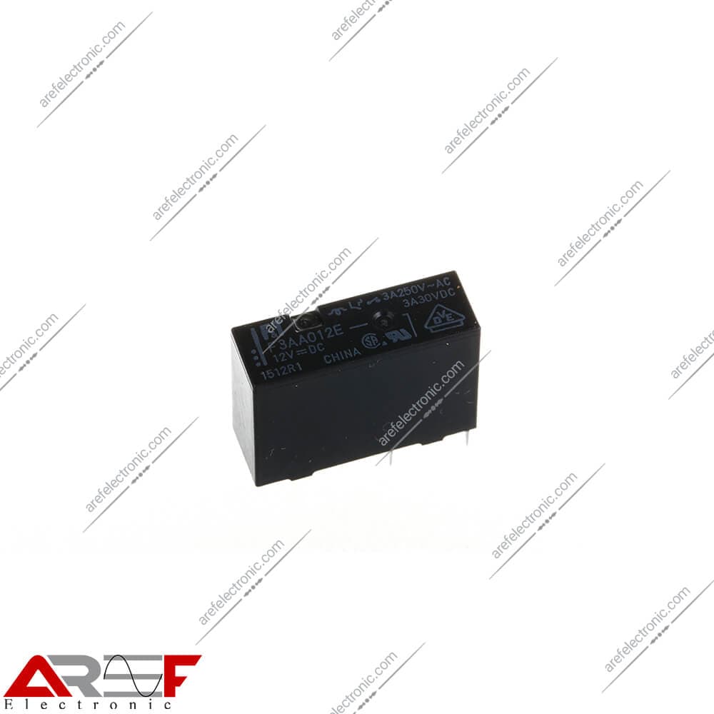 رله پکیجی F.T پایه معکوس مدل F3AA012E دارای 12 ولت 5 آمپر 4 پین