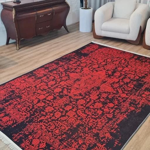 فرش چاپی فرشینه برند حسن نیا مخمل هازان طرح قرمز U117(پس کرایه) — تصویر ۳