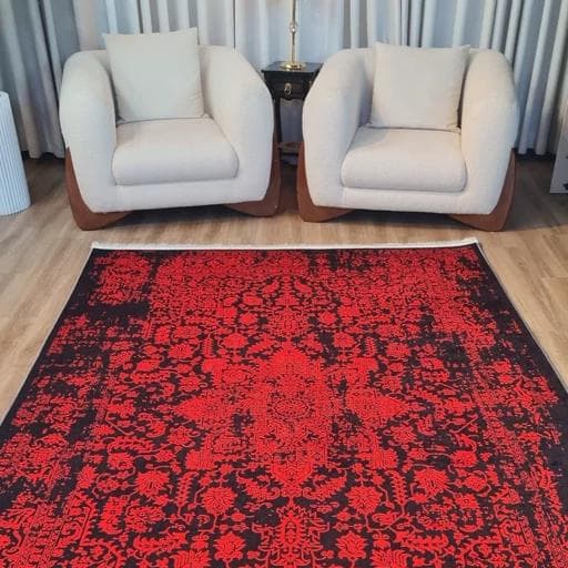 فرش چاپی فرشینه برند حسن نیا مخمل هازان طرح قرمز U117(پس کرایه) — تصویر ۴