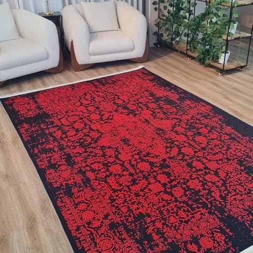 فرش چاپی فرشینه برند حسن نیا مخمل هازان طرح قرمز U117(پس کرایه)