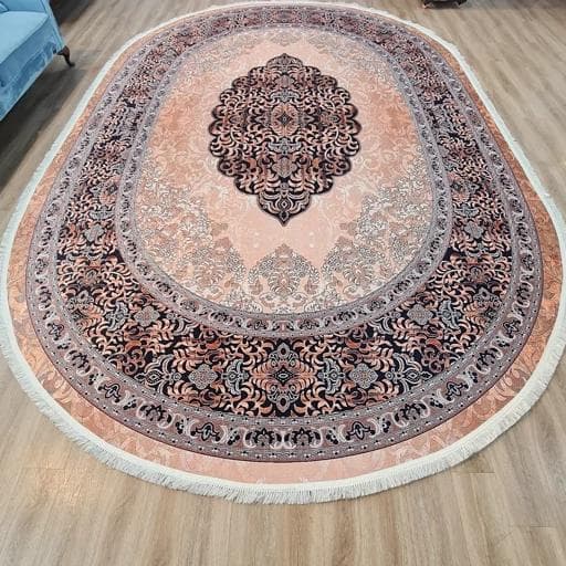 فرش چاپی فرشینه برند حسن نیا مخمل هازان بیضی زمینه روشن b43(پس کرایه) — تصویر ۴