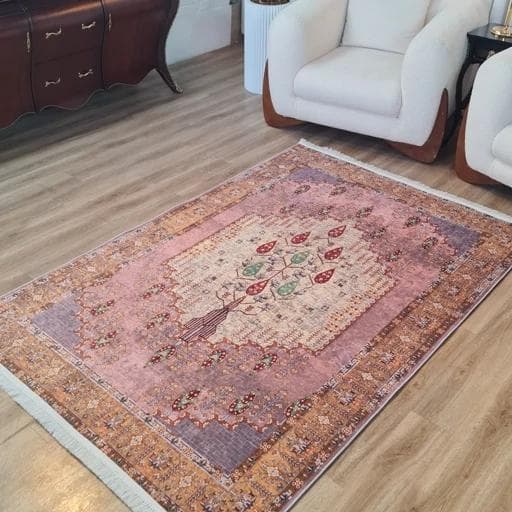 فرش چاپی فرشینه برند حسن نیا مخمل هازان طرح شمعدانی L305(پس کرایه) — تصویر ۴