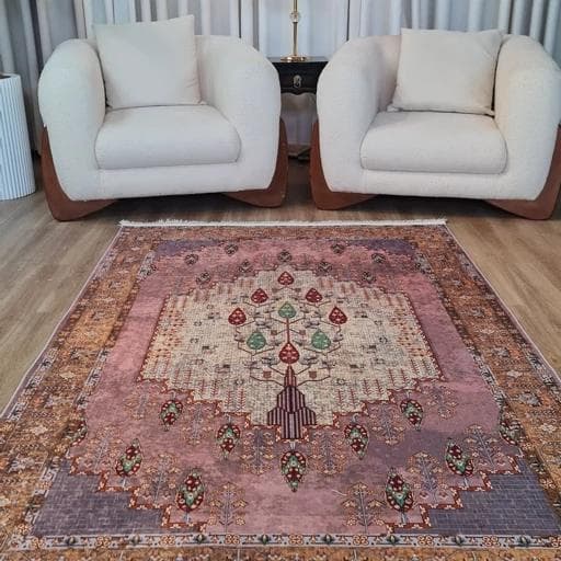 فرش چاپی فرشینه برند حسن نیا مخمل هازان طرح شمعدانی L305(پس کرایه)