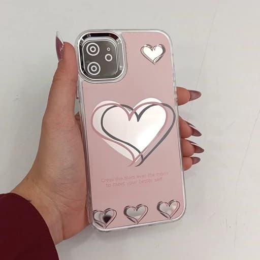 گارد گوشی Iphone 11 طرح آیینه ای فانتزی مدل قلب رنگ صورتی آیفون 11 نرمال قاب و کاور