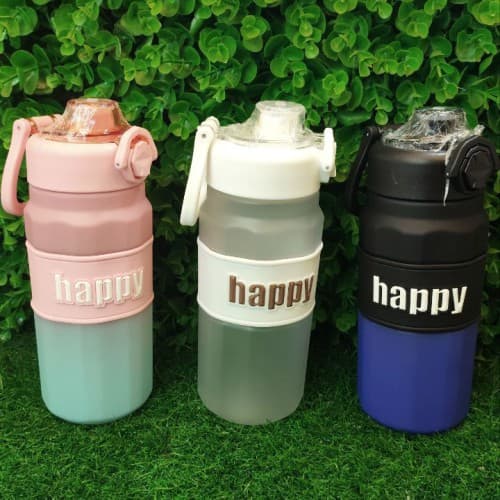 قمقمه 700 میلی لیتری دسته دار دور سیلیکونی Happy