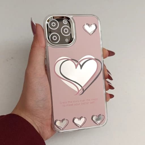 گارد گوشی Iphone 11 pro طرح آیینه ای فانتزی مدل قلب رنگ صورتی آیفون 11 پرو قاب و کاور