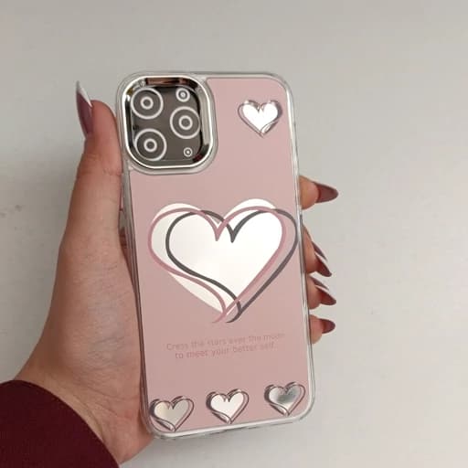 گارد گوشی Iphone 11 pro max طرح آیینه ای فانتزی مدل قلب رنگ صورتی آیفون 11 پرومکس قاب و کاور