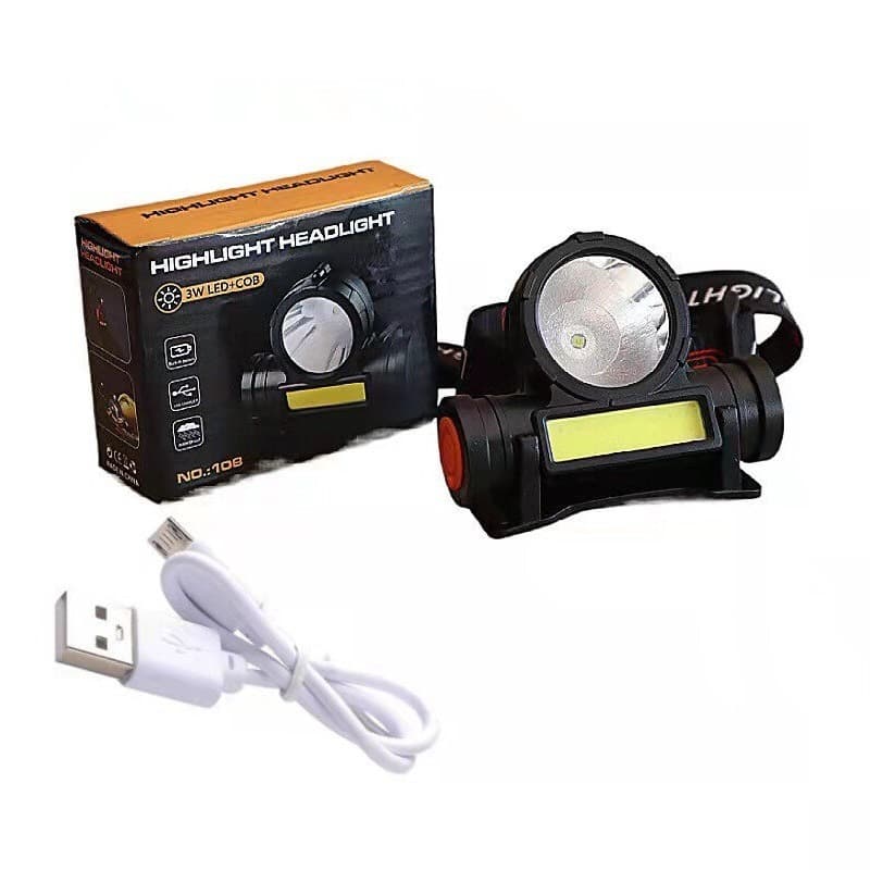 چراغ پیشانی بند شارژی LED+COB مدل 108