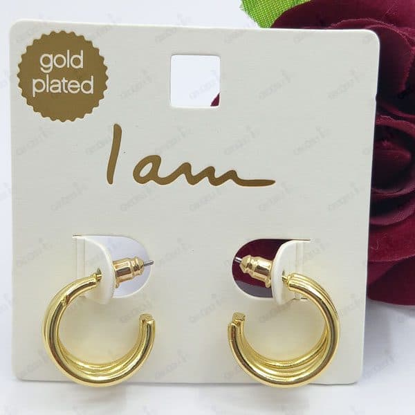 گوشواره زنانه ساده روکش طلا I am — تصویر ۴